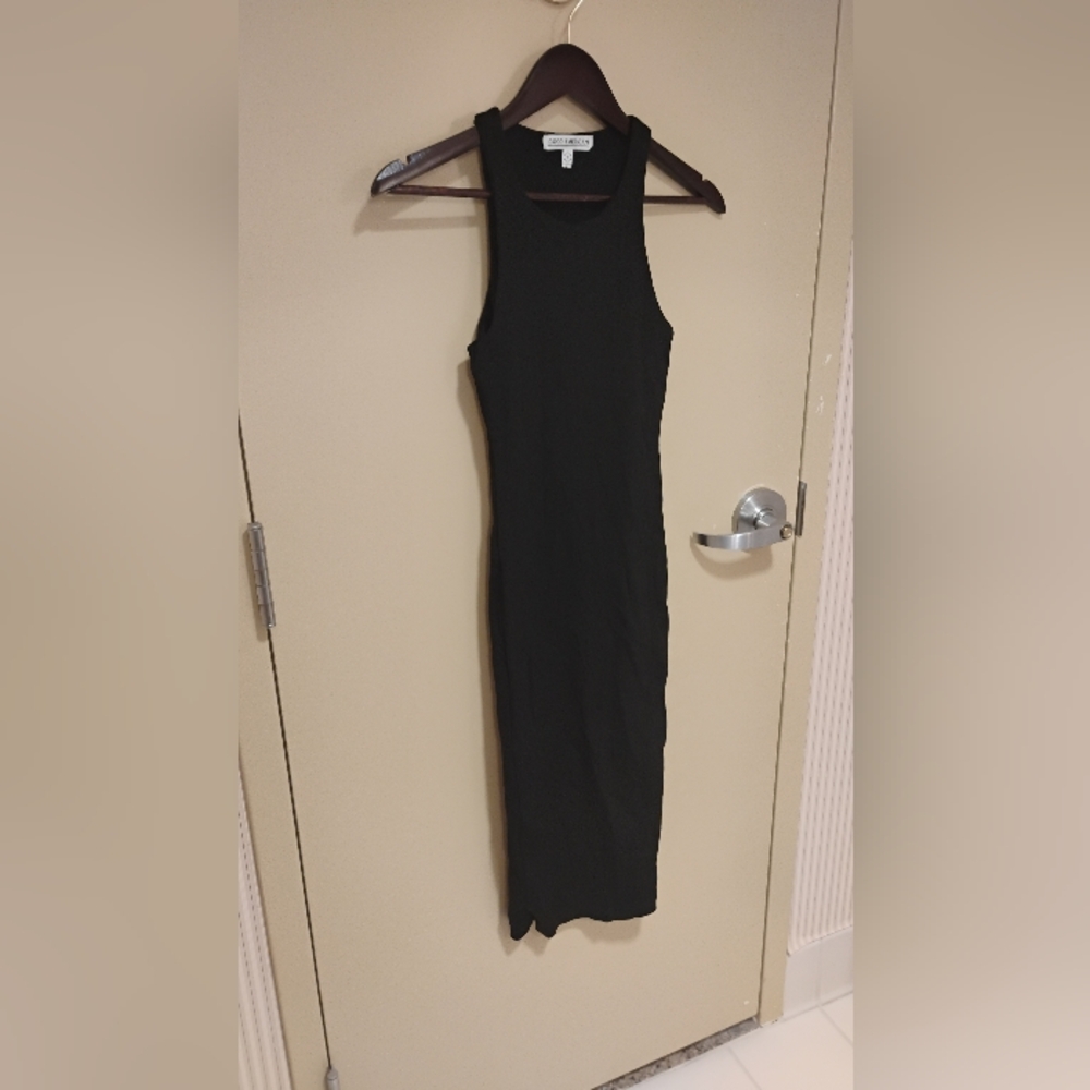 Good American High Neckline Ribbed Tank Dress Midi Sleeveless Sz 0